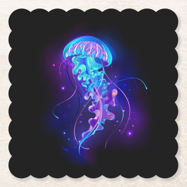 Vibrant Colour Glowing Jellyfish Paper Coaster (Front)