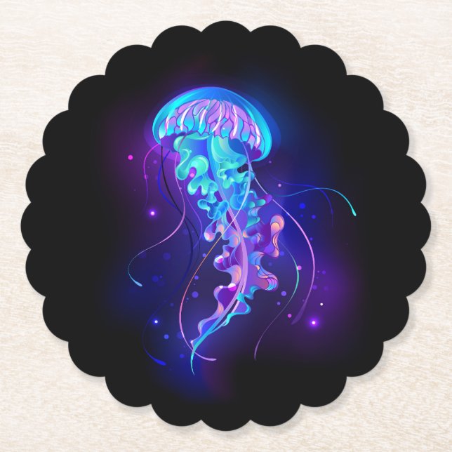 Vibrant Colour Glowing Jellyfish Paper Coaster (Front)