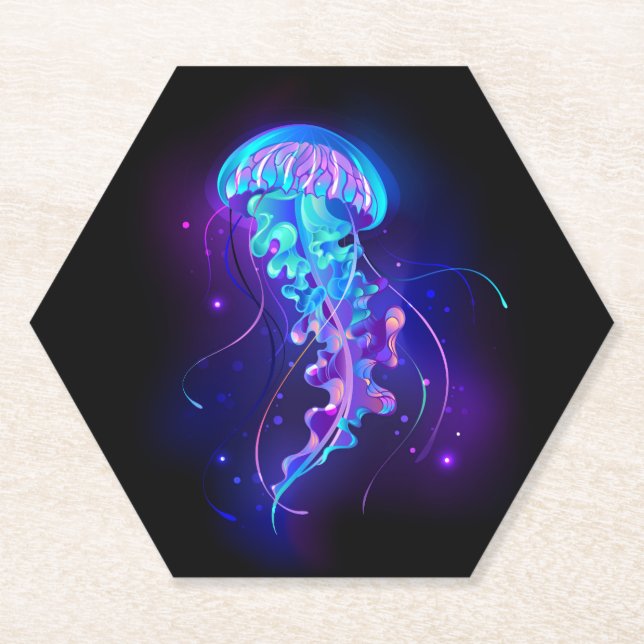 Vibrant Colour Glowing Jellyfish Paper Coaster (Front)