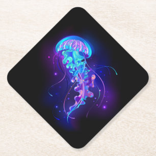 Vibrant Colour Glowing Jellyfish Paper Coaster
