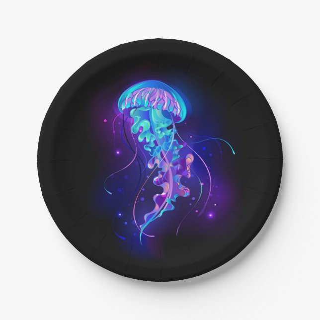 Vibrant Colour Glowing Jellyfish Paper Plate (Front)
