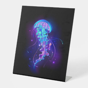 Vibrant Colour Glowing Jellyfish Pedestal Sign