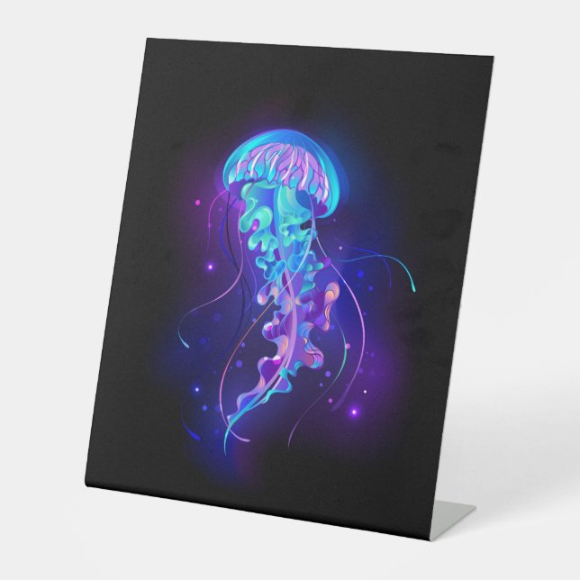 Vibrant Colour Glowing Jellyfish Pedestal Sign (Front)