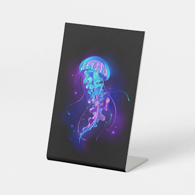 Vibrant Colour Glowing Jellyfish Pedestal Sign (Front)