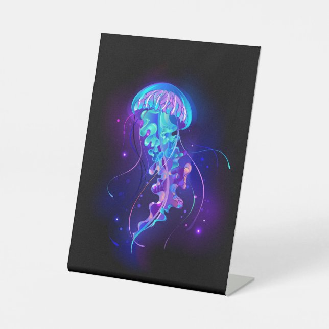 Vibrant Colour Glowing Jellyfish Pedestal Sign (Front)