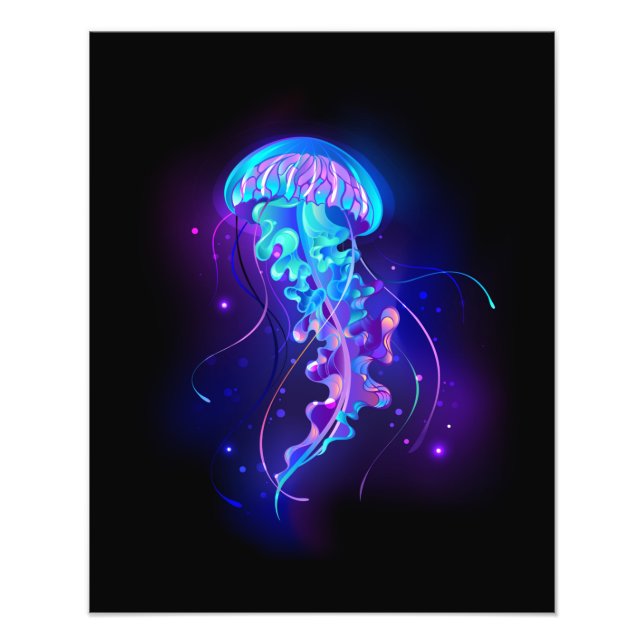 Vibrant Colour Glowing Jellyfish Photo Print (Front)