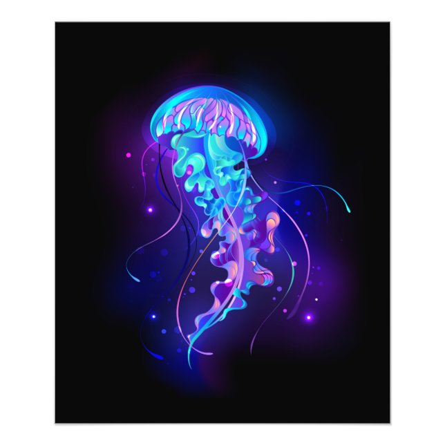 Vibrant Colour Glowing Jellyfish Photo Print (Front)