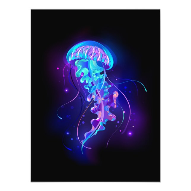 Vibrant Colour Glowing Jellyfish Photo Print (Front)
