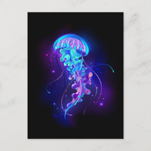 Vibrant Colour Glowing Jellyfish Postcard