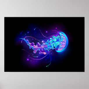 Vibrant Colour Glowing Jellyfish Poster