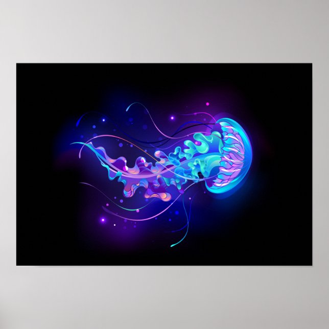 Vibrant Colour Glowing Jellyfish Poster (Front)