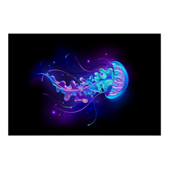 Vibrant Colour Glowing Jellyfish Poster (Front)