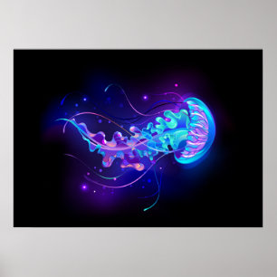 Vibrant Colour Glowing Jellyfish Poster