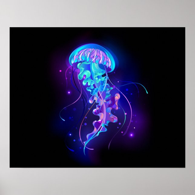 Vibrant Colour Glowing Jellyfish Poster (Front)