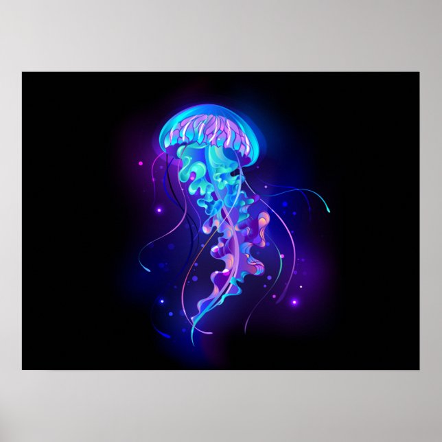Vibrant Colour Glowing Jellyfish Poster (Front)
