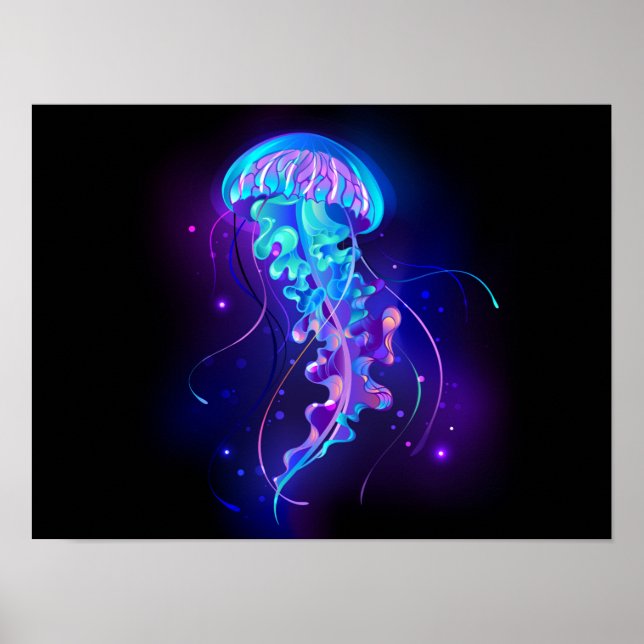 Vibrant Colour Glowing Jellyfish Poster (Front)