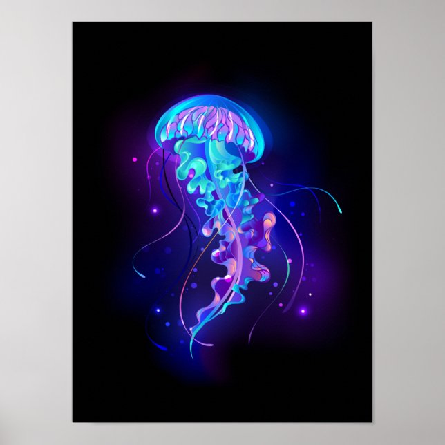 Vibrant Colour Glowing Jellyfish Poster (Front)