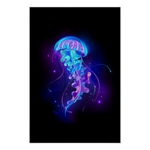 Vibrant Colour Glowing Jellyfish Poster