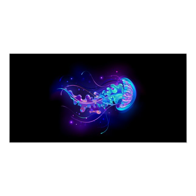Vibrant Colour Glowing Jellyfish Poster (Front)