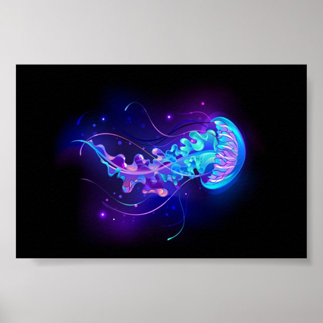 Vibrant Colour Glowing Jellyfish Poster (Front)