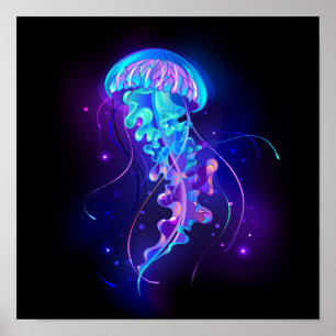 Vibrant Colour Glowing Jellyfish Poster