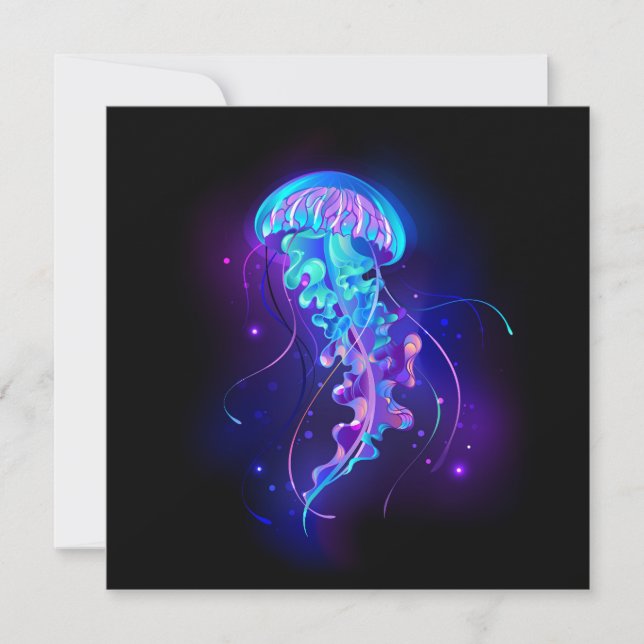 Vibrant Colour Glowing Jellyfish Save The Date (Front)