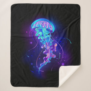 Vibrant Colour Glowing Jellyfish Sherpa Blanket