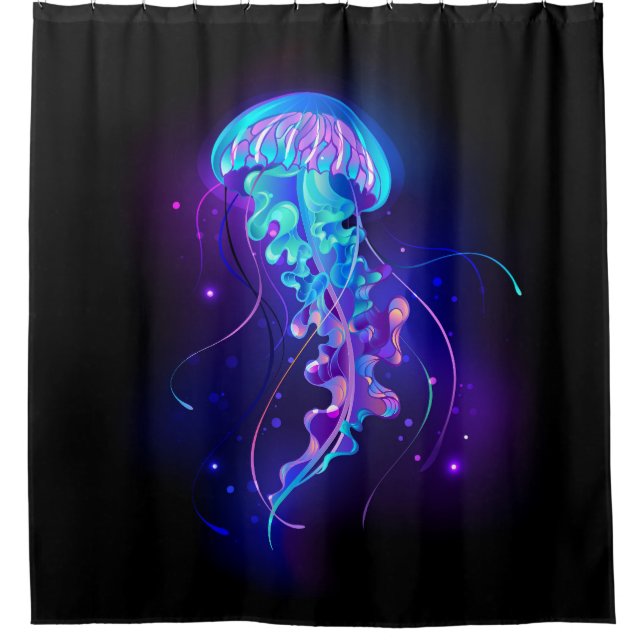 Vibrant Colour Glowing Jellyfish Shower Curtain (Front)