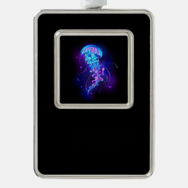Vibrant Colour Glowing Jellyfish Silver Plated Framed Ornament (Front)