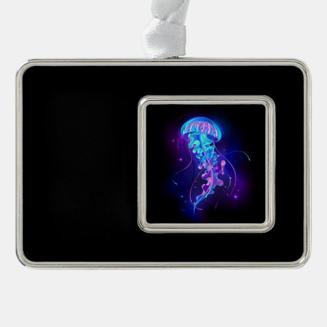 Vibrant Colour Glowing Jellyfish Silver Plated Framed Ornament (Front)