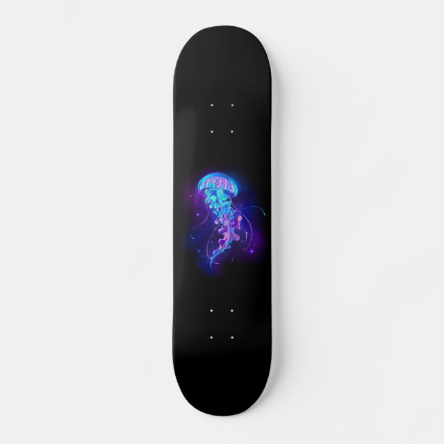 Vibrant Colour Glowing Jellyfish Skateboard (Front)