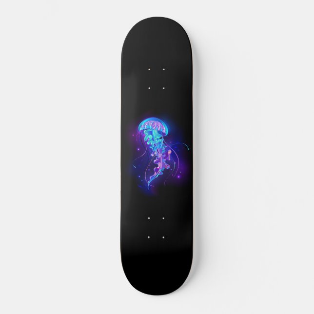 Vibrant Colour Glowing Jellyfish Skateboard (Front)