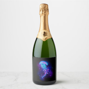 Vibrant Colour Glowing Jellyfish Sparkling Wine Label