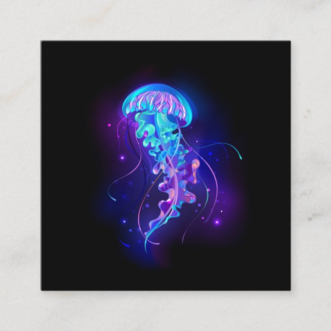 Vibrant Colour Glowing Jellyfish Square Business Card (Front)