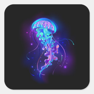 Vibrant Colour Glowing Jellyfish Square Sticker