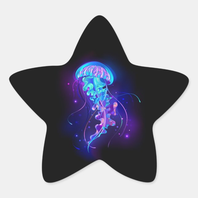 Vibrant Colour Glowing Jellyfish Star Sticker (Front)