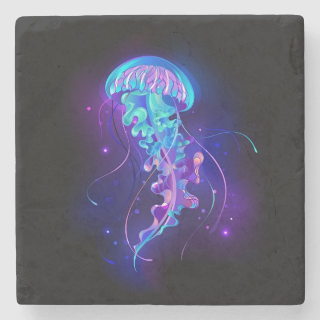 Vibrant Colour Glowing Jellyfish Stone Coaster (Front)