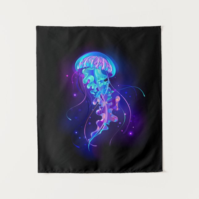 Vibrant Colour Glowing Jellyfish Tapestry (Front)