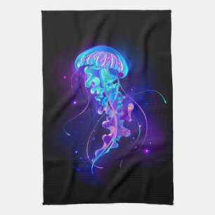 Vibrant Colour Glowing Jellyfish Tea Towel