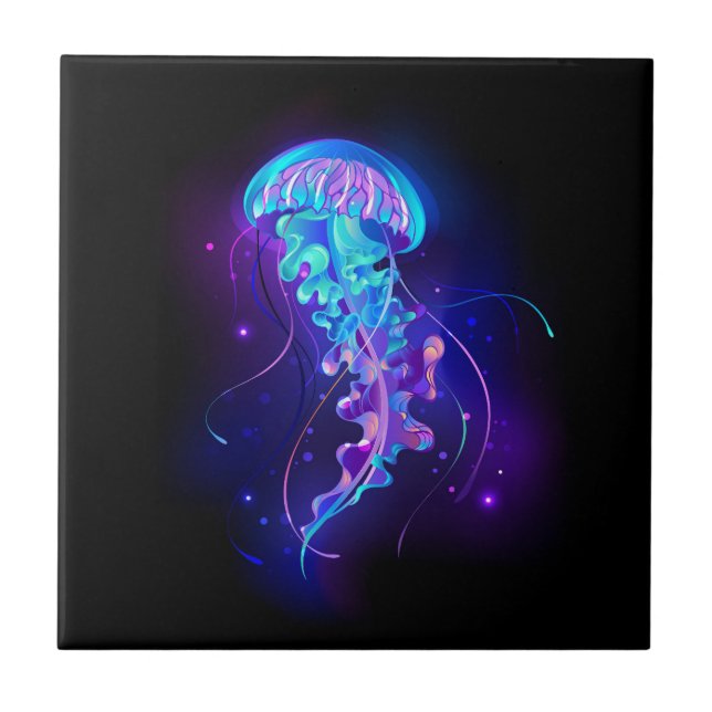 Vibrant Colour Glowing Jellyfish Tile (Front)