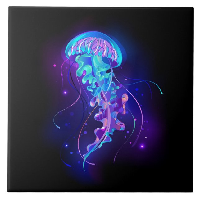 Vibrant Colour Glowing Jellyfish Tile (Front)