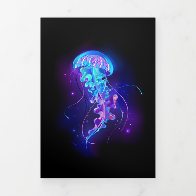 Vibrant Colour Glowing Jellyfish Tri-Fold Holiday Card (Cover)