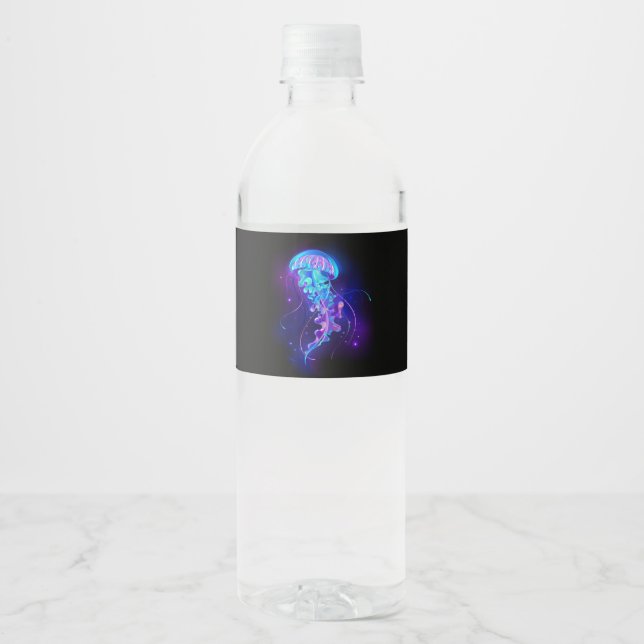 Vibrant Colour Glowing Jellyfish Water Bottle Label (Front)