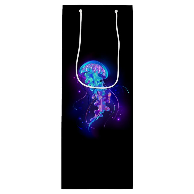 Vibrant Colour Glowing Jellyfish Wine Gift Bag (Front)