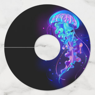 Vibrant Colour Glowing Jellyfish Wine Glass Tag