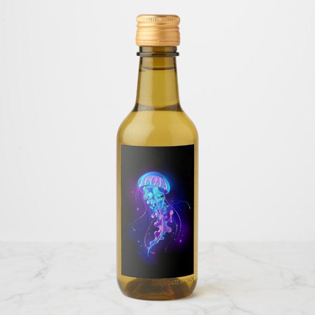 Vibrant Colour Glowing Jellyfish Wine Label (Front)