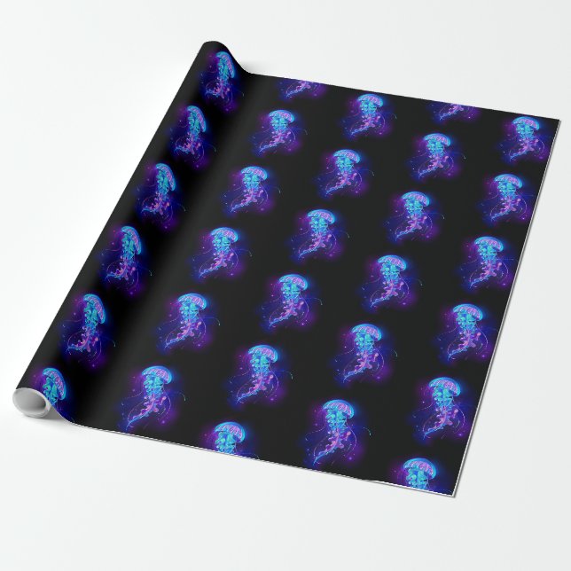 Vibrant Colour Glowing Jellyfish Wrapping Paper (Unrolled)