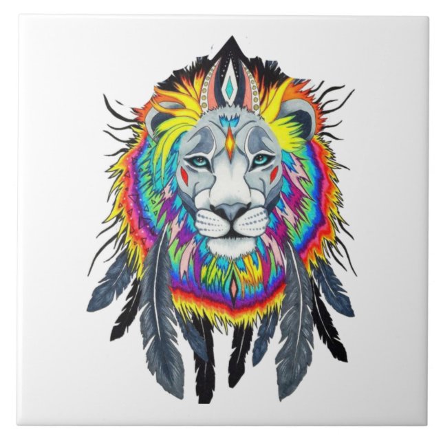 Vibrant colour Lion Drawing Tile (Front)