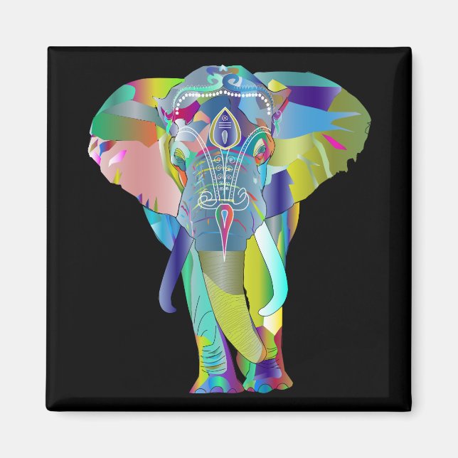 Vibrant Colour Mandala Elephant Magnet (Front)