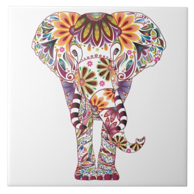 Vibrant Colour Mandala Elephant Tile (Front)